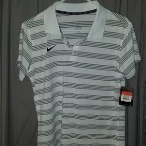 NIke Dri Fit Black & White Striped Golf Polo L